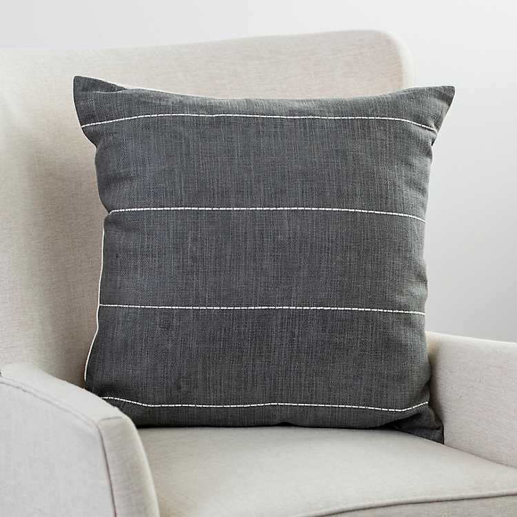 Slate Gray Stitched Lines Throw Pillow | Kirkland's Home