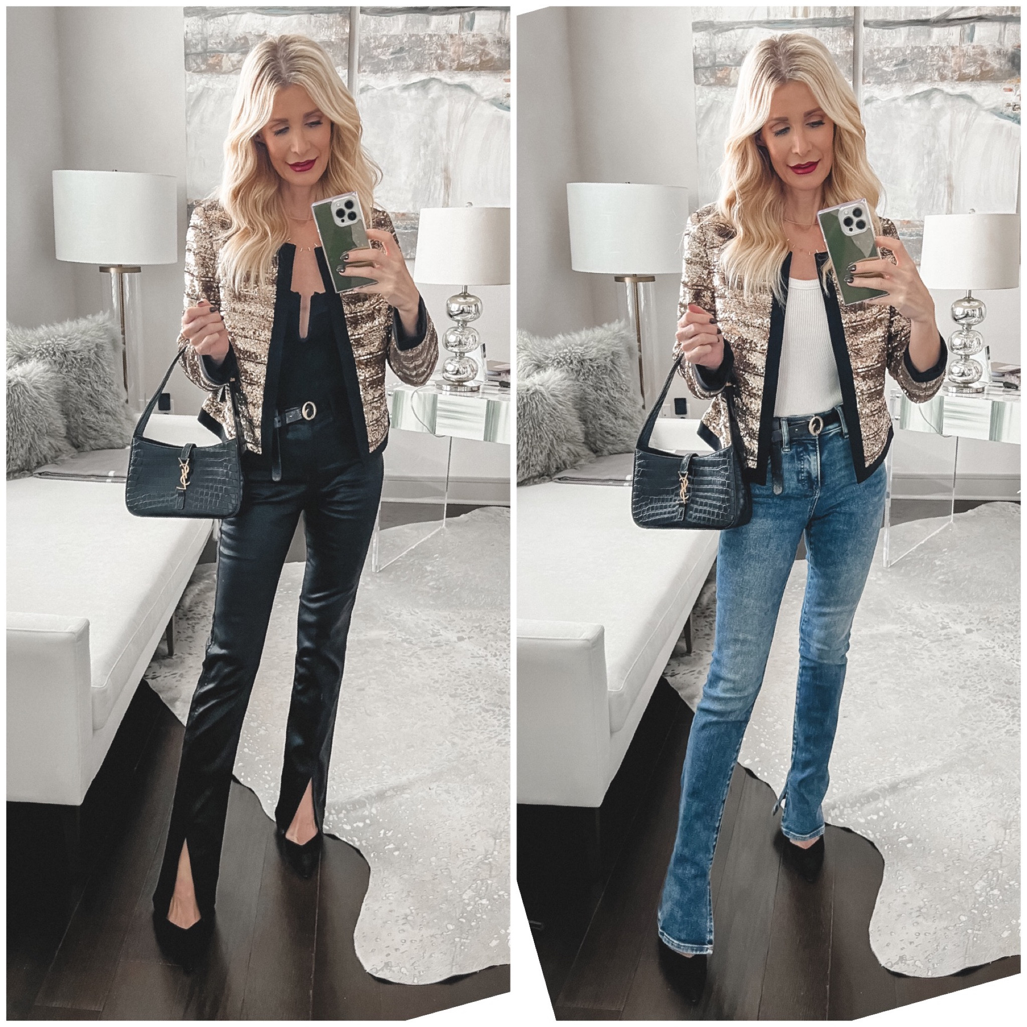 Life is better when you wear SEQUINS! ✨✨✨ How would you wear this fabulous sequin jacket? And by the way it’s currently 50% OFF making it well under $100 and so are my jeans and slimming black coated jeans! 

Wear the sequin jacket dressy with the black coated jeans to a holiday party or wear it casual with the blue denim - either way you’ll be sure to look incredibly stylish!! 

The jeans run big so size down, I’m wearing a size 0 regular. The black coated denim runs true to size, I’m wearing a 0 regular. I’m wearing a size xs in the jacket. 

Comment LINKS to get these exact outfit details sent to your DM. 



#LTKCyberWeek #LTKsalealert #LTKfindsunder100