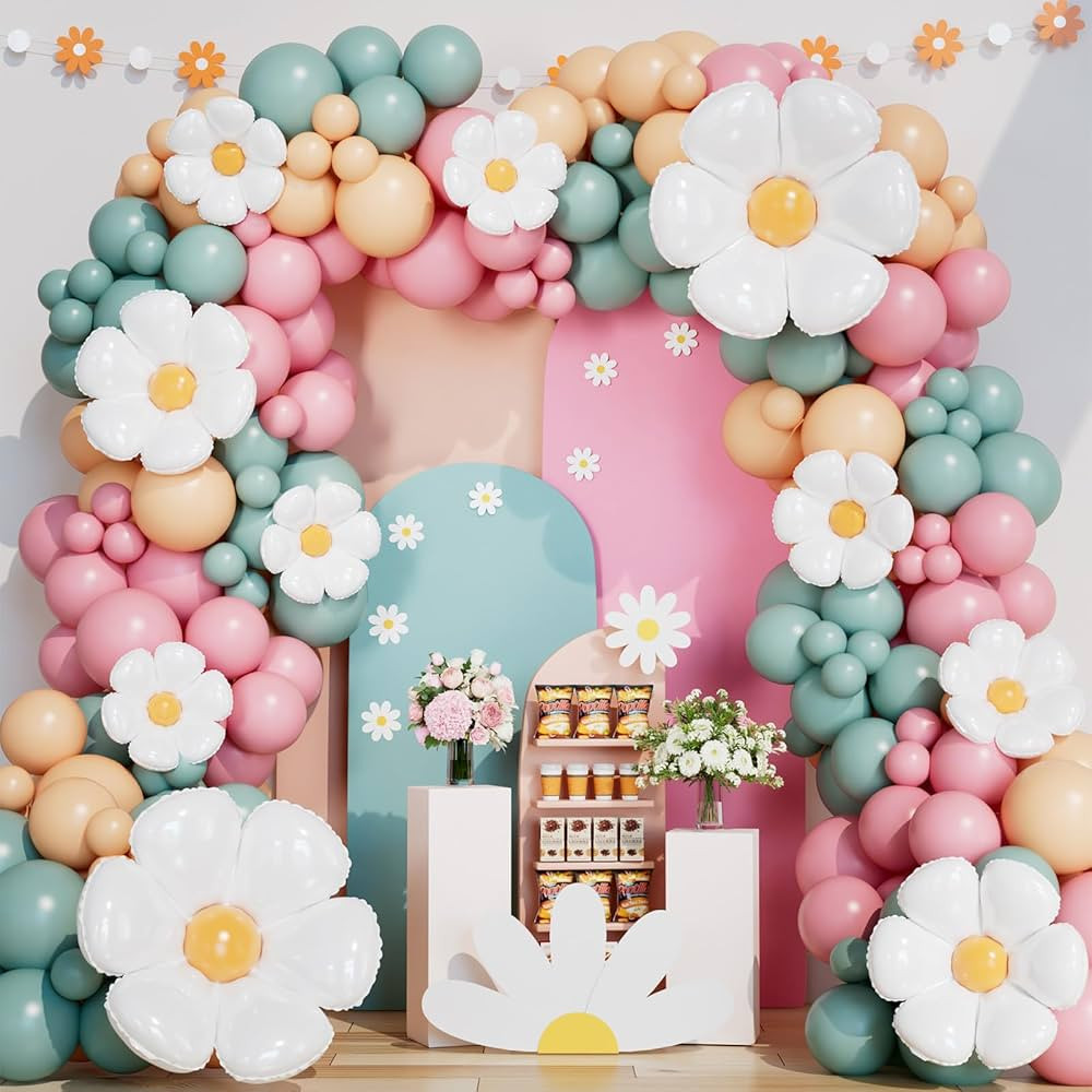 Daisy Balloon Garland Arch Kit 163PCS White Groovy Daisy Flower Macaron Pastel Pink Orange Blue B... | Amazon (US)
