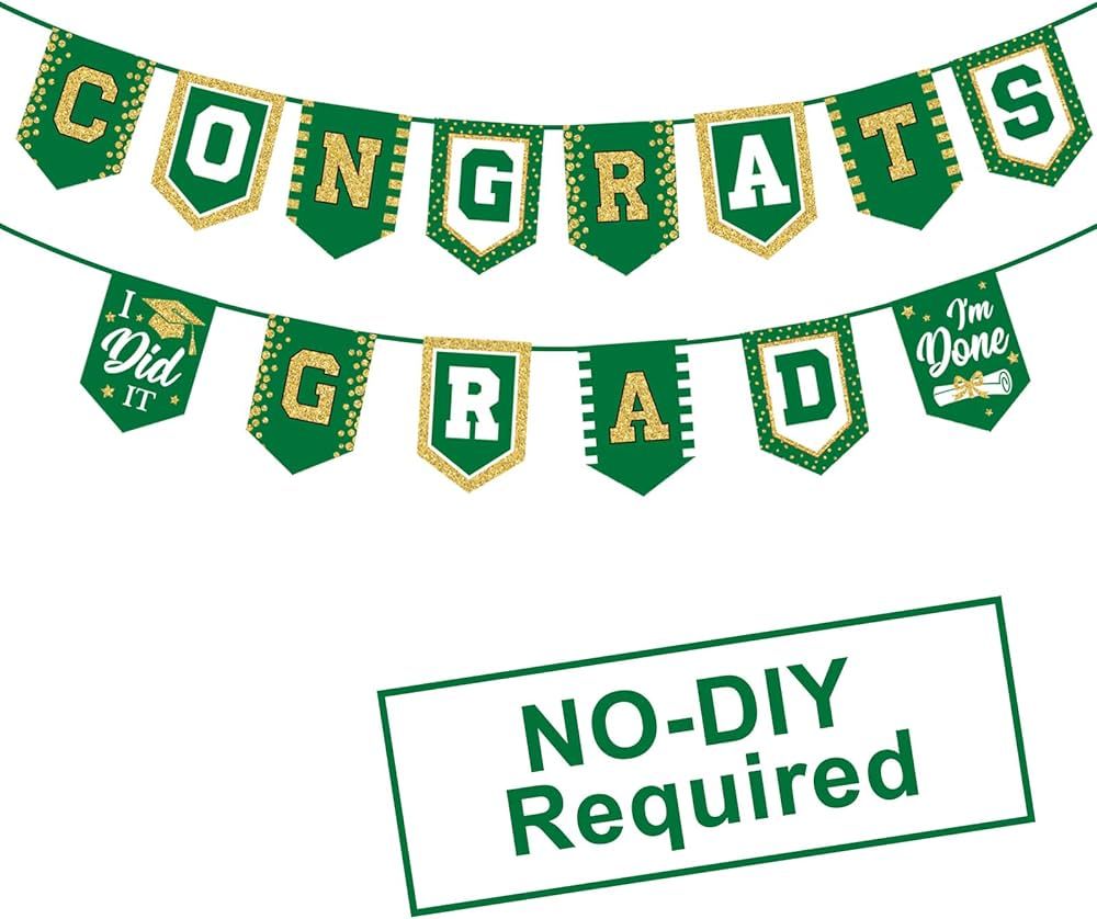 2024 Green Graduation Banner - No DIY Required Green Graduation Party Supplies Decorations Grad B... | Amazon (US)