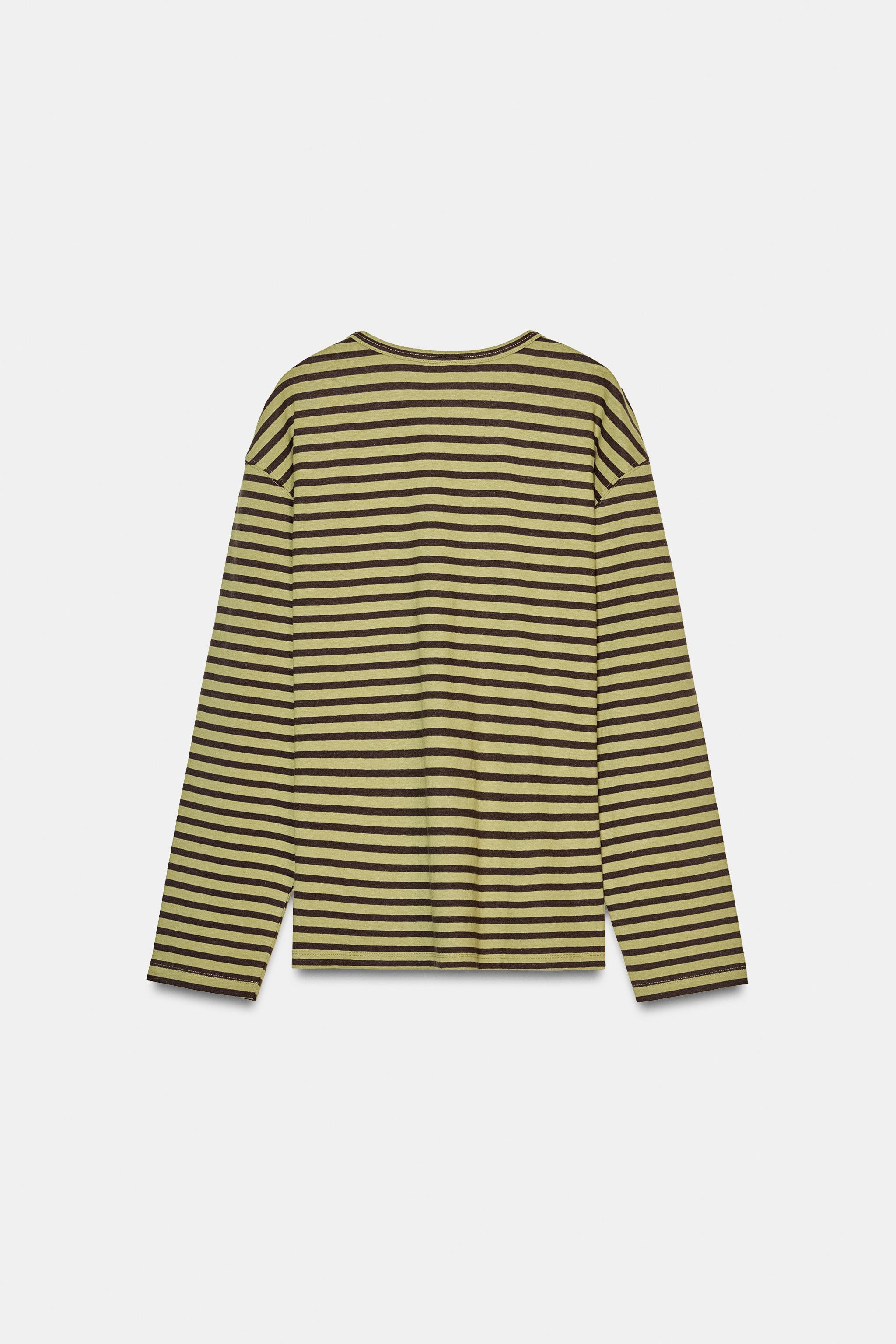 STRIPED COTTON AND LINEN T-SHIRT | Zara UK