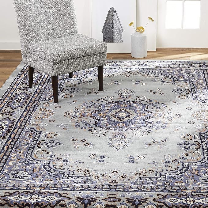 Home Dynamix Premium Sakarya Traditional Medallion Border Area Rug, Silver, 5'2"x7'4" Rectangle | Amazon (US)