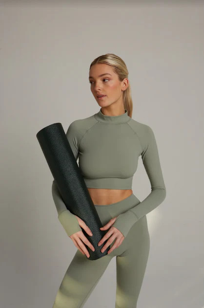 DAYFLEX MOCK NECK CROP LONG SLEEVE TOP - SAGE GREEN | We are TALA