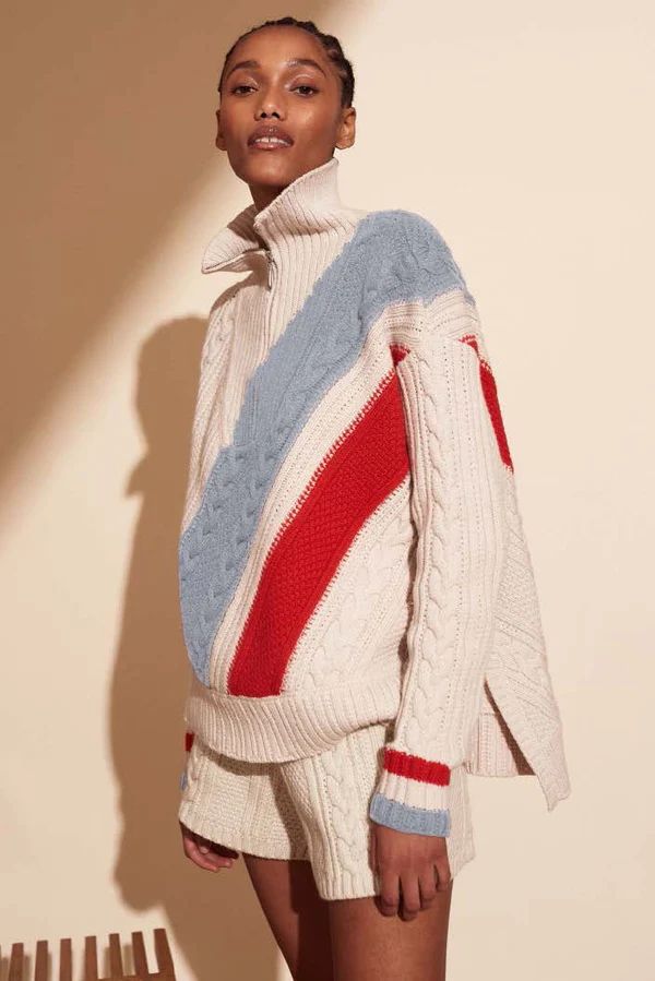 The Adriana Half Zip Pullover EGGSHELL MULTI | Solid & Striped