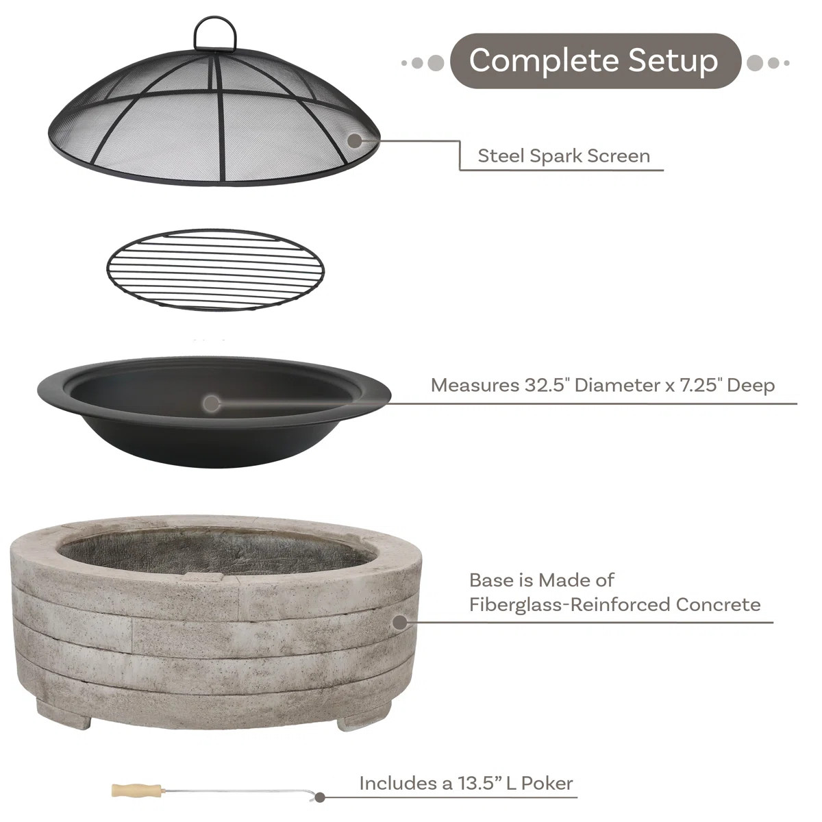 Faynell Round Concrete Wood Burning Fire Pit with Lid | Wayfair North America