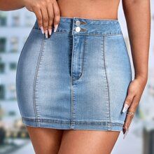 Washed Bodycon Denim Skirt | SHEIN