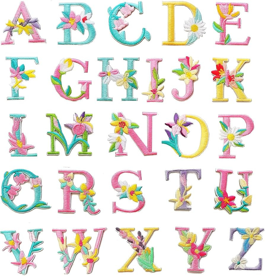 Iron On Letter Patches, 2 Sets (52 Pieces) A-Z Flower Embroidery Alphabet Patches for Clothing Ba... | Amazon (US)