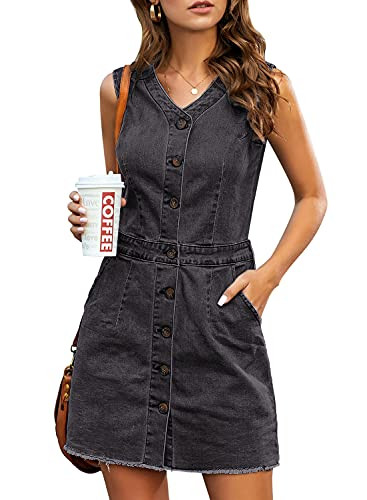 luvamia Women's Casual V Neck Sleeveless Jeans Button Down Denim Short Dress | Amazon (US)