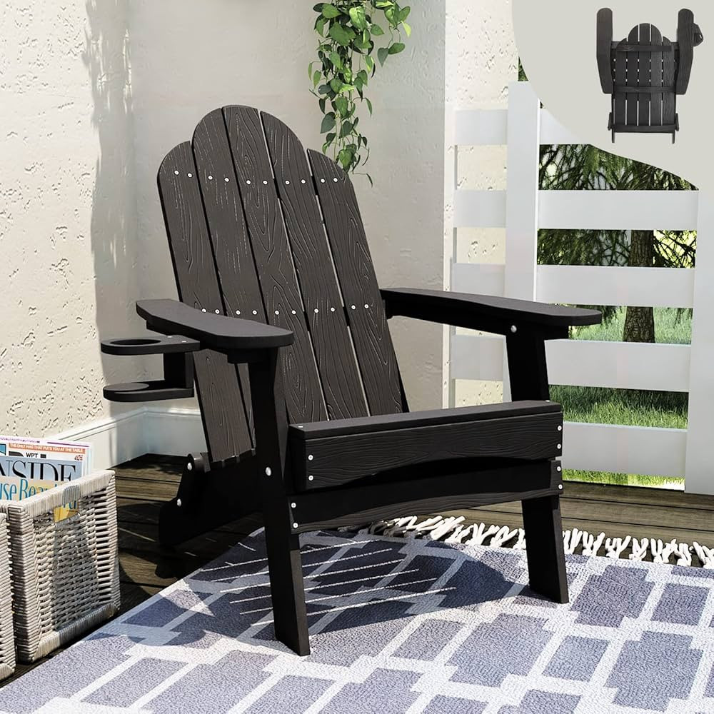 LUE BONA Folding Adirondack Chair, Black HDPS Fire Pit Adirondack Chairs Weather Resistant, Moder... | Amazon (US)