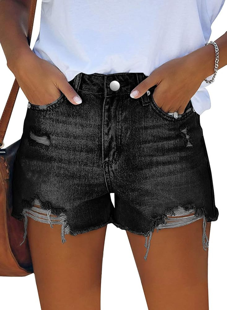 CHICZONE Womens Mid-High Waisted Jean Shorts Ripped Cutoff Denim Shorts Stretchy Summer Short Pan... | Amazon (US)