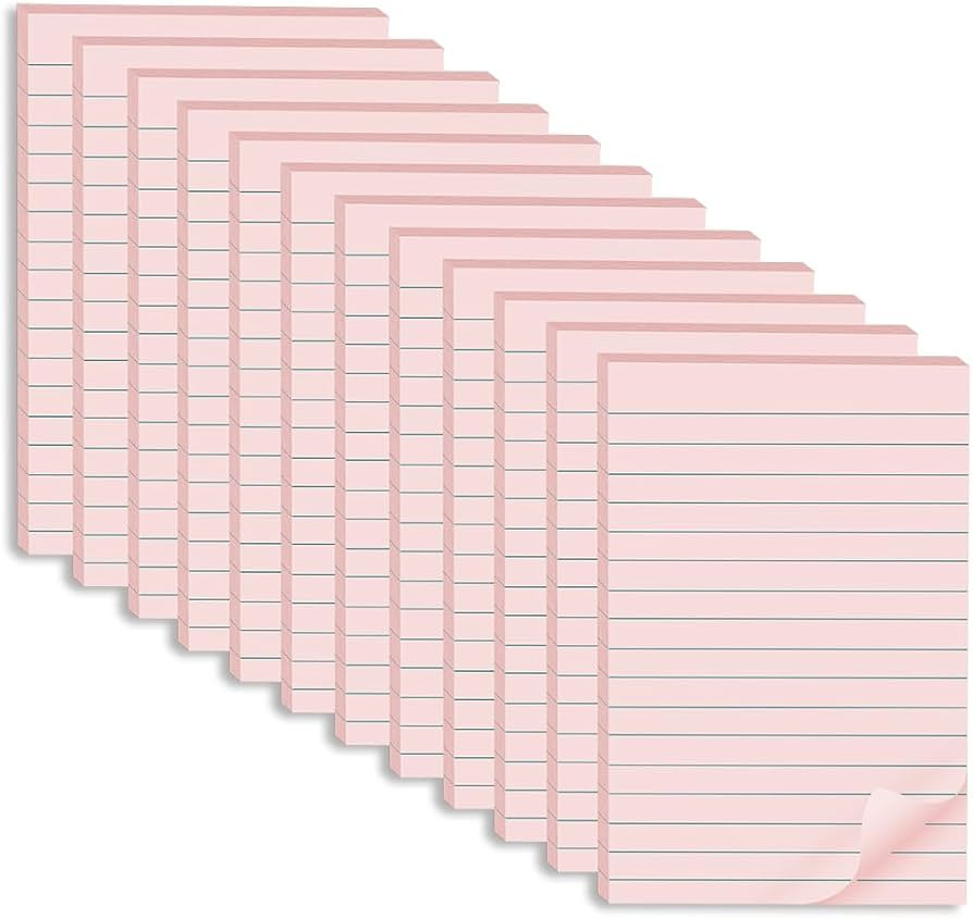 (12 Pack) Lined Sticky Notes 4x6 in,Light Pink Large Notepads with Lines | Amazon (US)