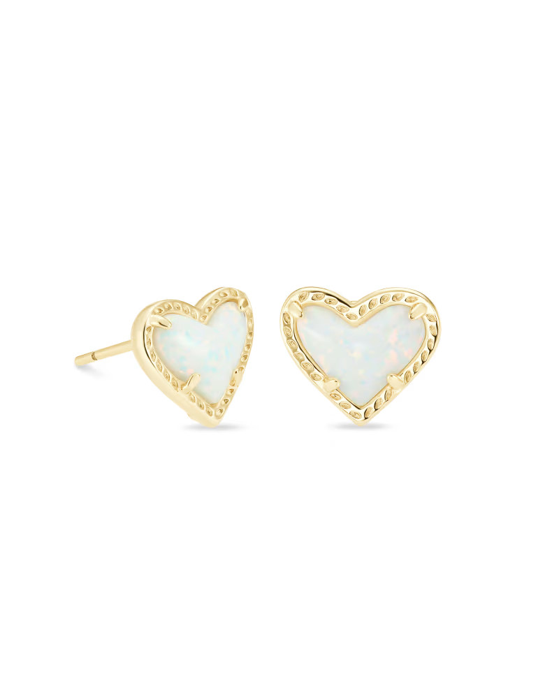 Ari Heart Gold Stud Earrings in White Kyocera Opal | Kendra Scott