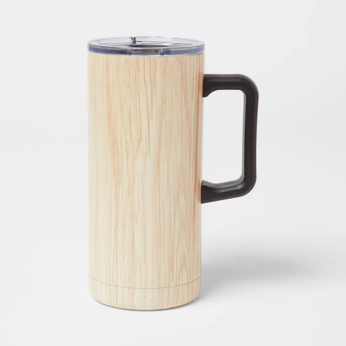 19oz Double Wall Stainless Steel Vacuum Mug with Slide Lid and Handle Wood Grain Air Dye - Room E... | Target