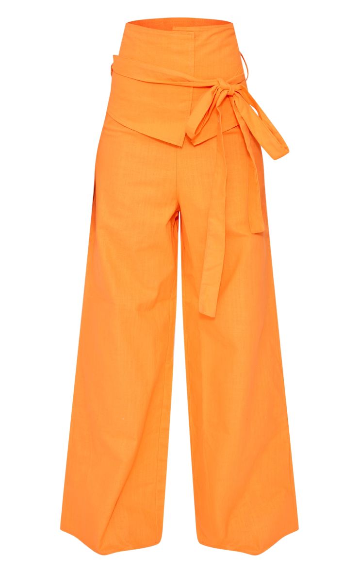 Bright Orange Linen Look Oversized Belted High Waisted Wide Leg Pants | PrettyLittleThing US