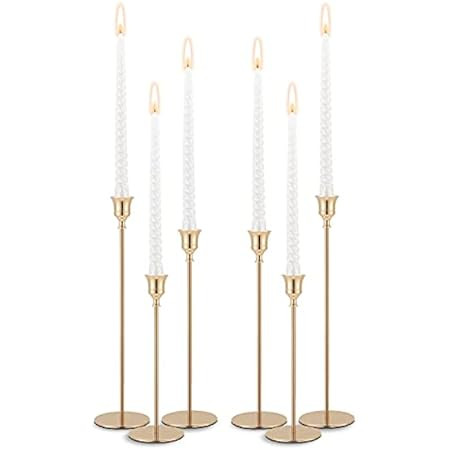 PNAVMG Gold Candlestick Holders Taper Candle Holder, Set of 6-pcs Candle Stick Long Holder Centerpie | Amazon (US)