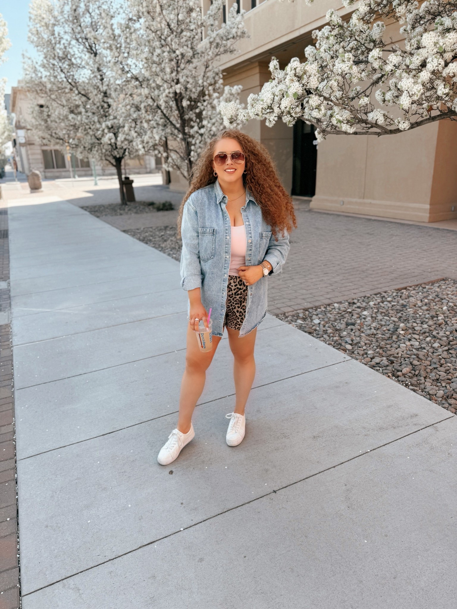 Spring outfit energy 🌸 Easy layers + a pop of leopard print to keep it fun. Comfy, casual, and perfect for everyday errands or a coffee run ☕️✨ spring outfit | casual spring style | everyday outfit inspo | comfy chic outfit | oversized denim shirt | denim button down outfit | pink athletic tank | built in bra tank | athleisure outfit | sporty chic style | leopard print shorts | boxer shorts outfit | casual cool girl outfit | white platform sneakers | spring athleisure | effortless outfit | mom outfit inspo | running errands outfit | neutral + pop outfit | comfy spring look

#LTKdayinmylife #LTKMidsize #LTKootd