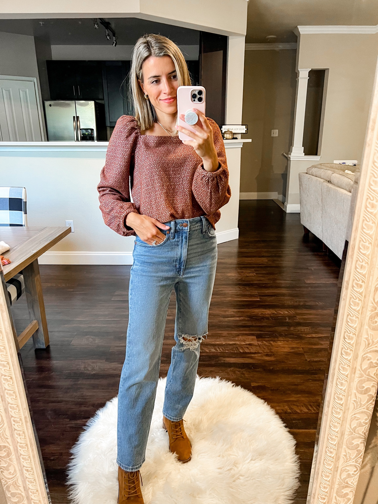 Shirt size small 
Jeans normal jean size 25 

#LTKsalealert #LTKunder100 #LTKSeasonal