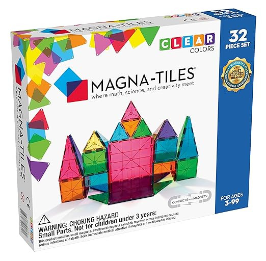 Magna-Tiles 32-Piece Clear Colors Set, The Original, Award-Winning Magnetic Building Tiles for Ki... | Amazon (US)