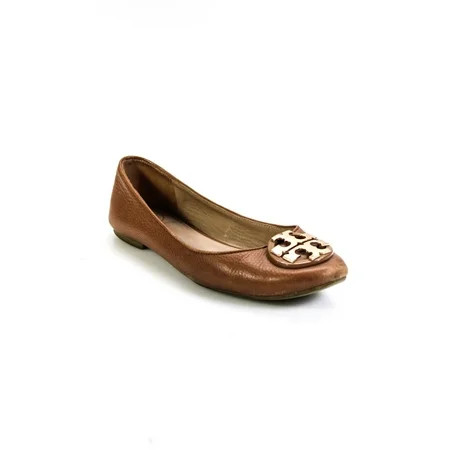 Pre-owned|Tory Burch Womens Reva Leather Logo Ballet Flats Brown Size 6 | Walmart (US)