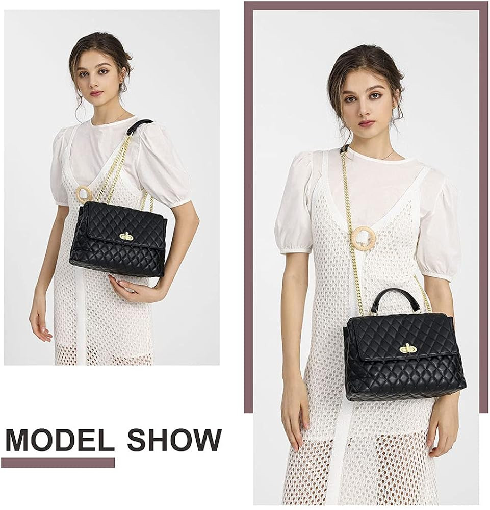 ER.Roulour Quilted Purses for Women, Medium Quilted Shoulder Bag, Flap Turnlock Soft Vegan Leather C | Amazon (US)