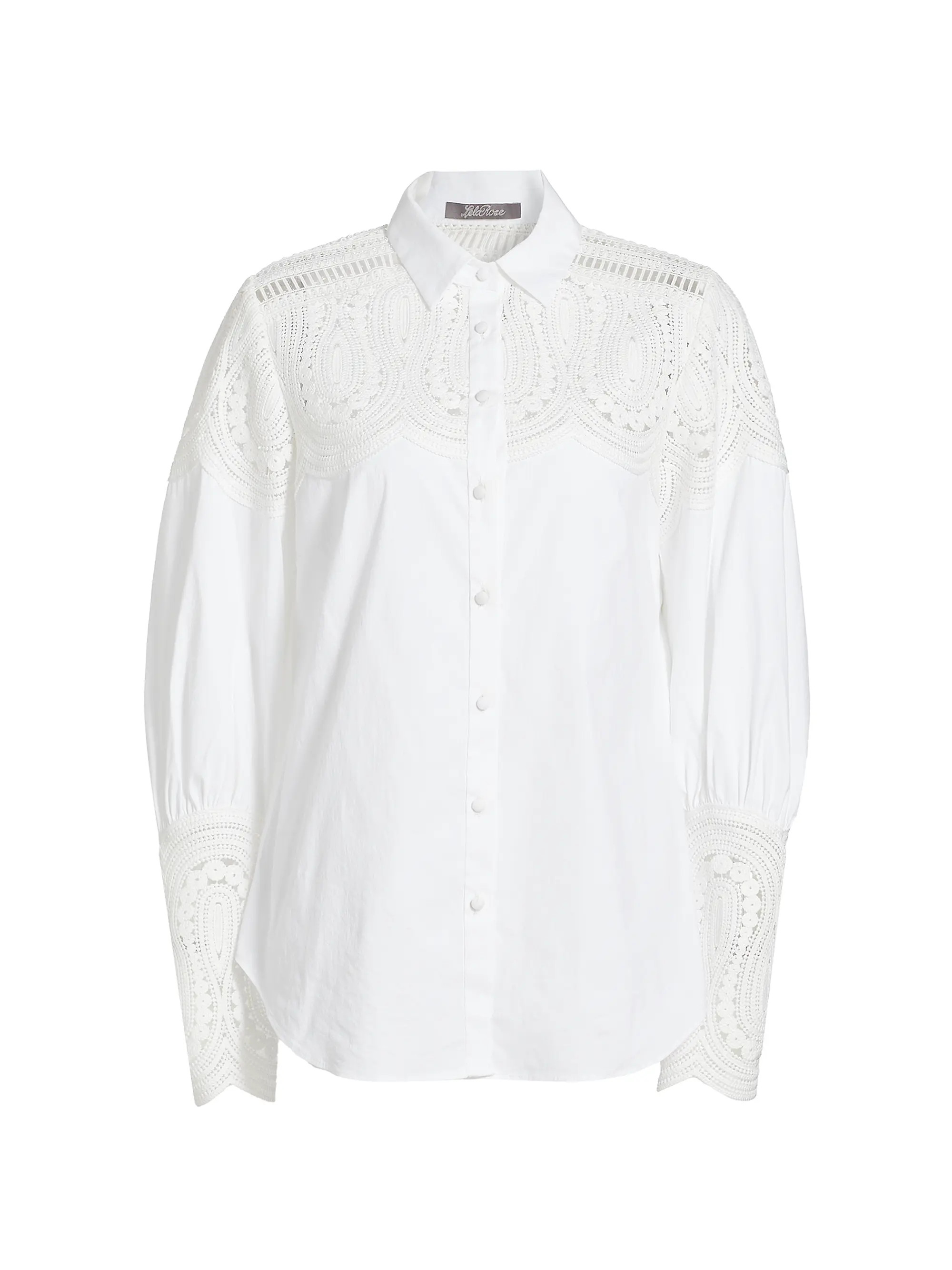 Lela Rose Lace-Trim Button-Front Shirt | Saks Fifth Avenue | Saks Fifth Avenue