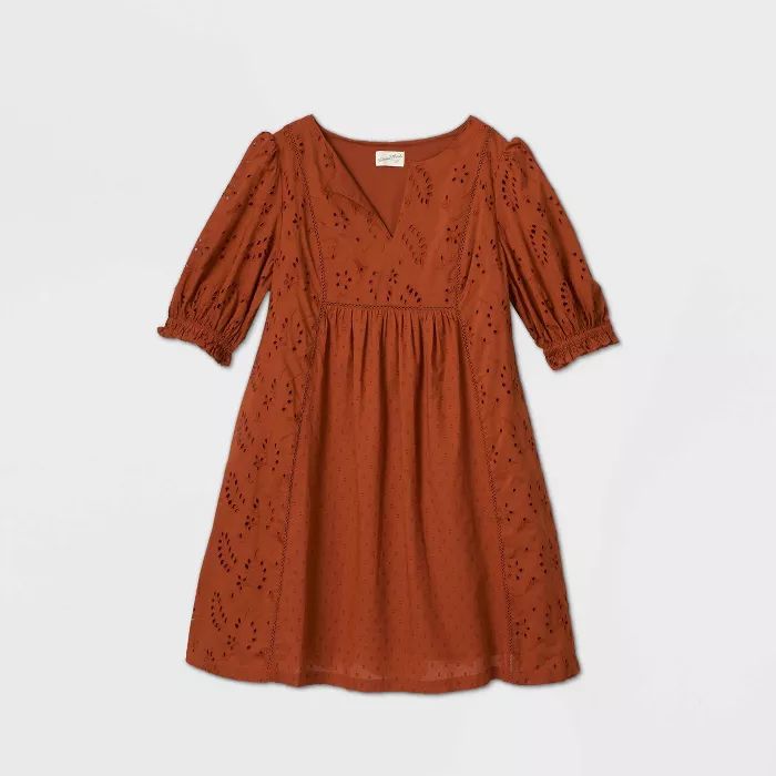 Women's Balloon Elbow Sleeve Eyelet Dress - Universal Thread™ | Target