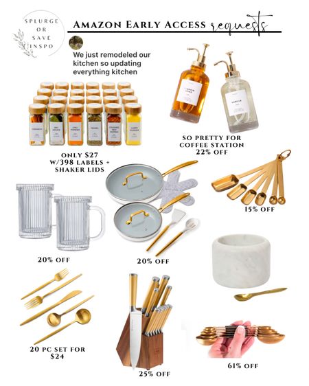 Amazon prime early access sale. Spice jars. Coffee station must haves. Coffee syrup pump. Kitchen gadgets. Knife set. Measuring spoons. Reeded cups. 

#LTKhome #LTKsalealert #LTKfamily