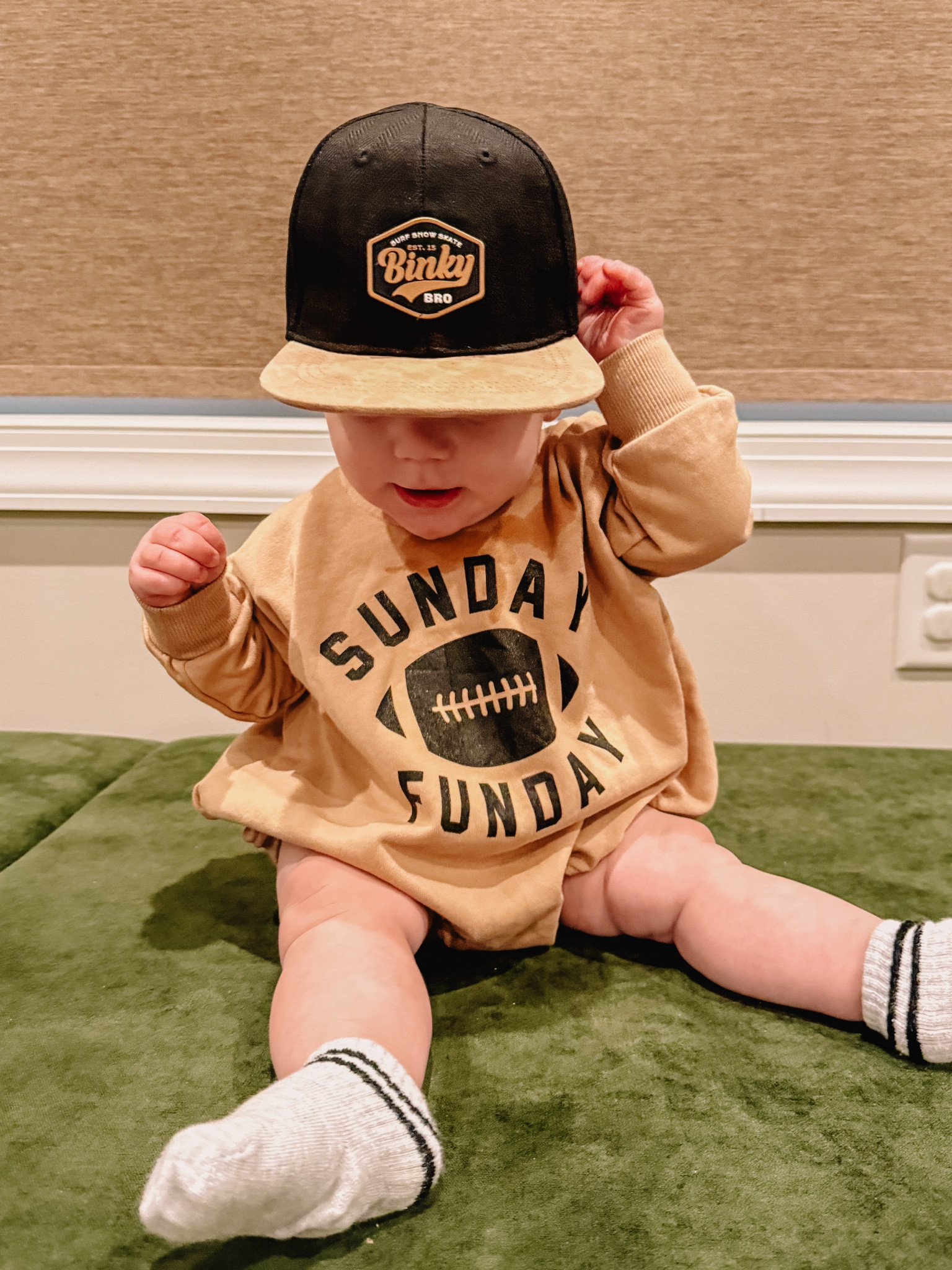 Ready for the big game!!! This Etsy seller has so many cute bubble rompers! They fit for so long (like 6 months!) which makes them worth it. He loves the oversized fit. 

His hat is binky bro -infant size! I linked a retailer but they’re usually in stock on binky bro’s site!

#LTKfamily #LTKkids #LTKbaby