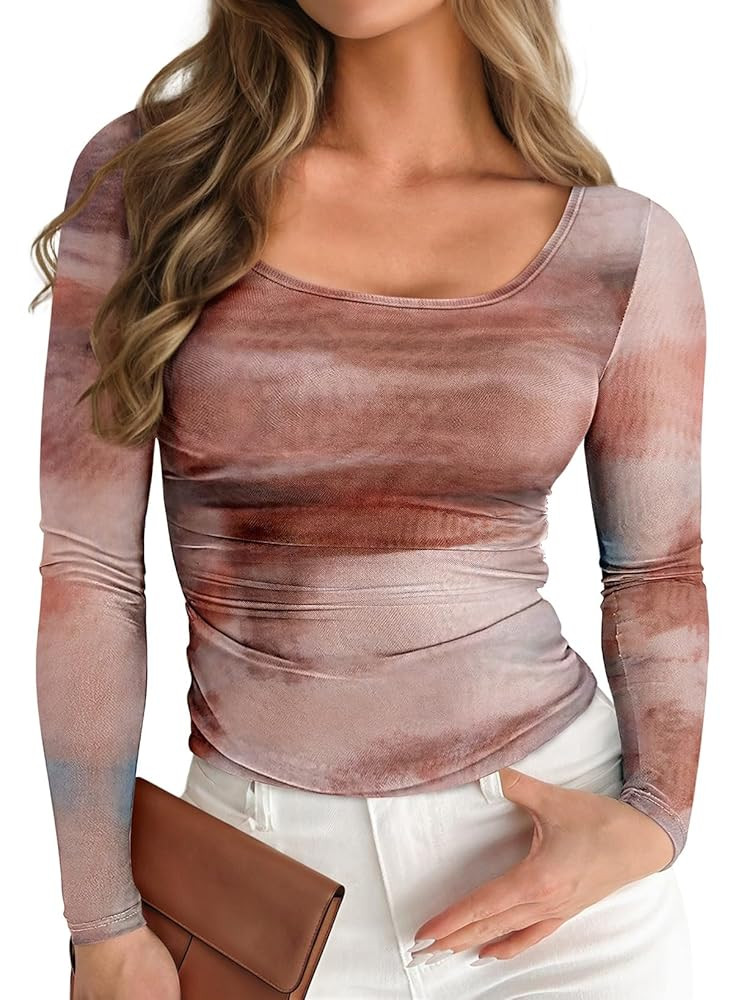 Pink Queen Mesh Top for Women Long Sleeve See Through Shirt Scoop Neck Sheer Blouse | Amazon (US)