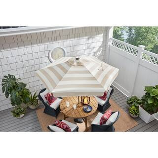 7.5 ft. Market Crank and Tilt Outdoor Patio Umbrella in Tan and White Cabana Stripe | The Home Depot