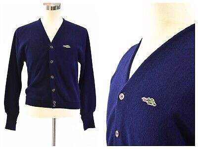70s Vintage Mens M Navy Blue Grandpa Cardigan Sweater V Neck Dragon Logo Sears  | eBay | eBay US