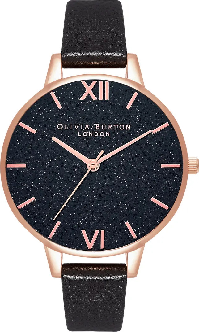 Olivia Burton Glitter Leather Strap Watch, 38mm | Nordstrom | Nordstrom