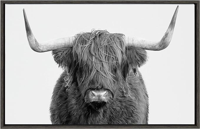 Amazon.com: Kate and Laurel Sylvie Highland Cow Framed Canvas Wall Art by Amy Peterson, 23x33 Gra... | Amazon (US)