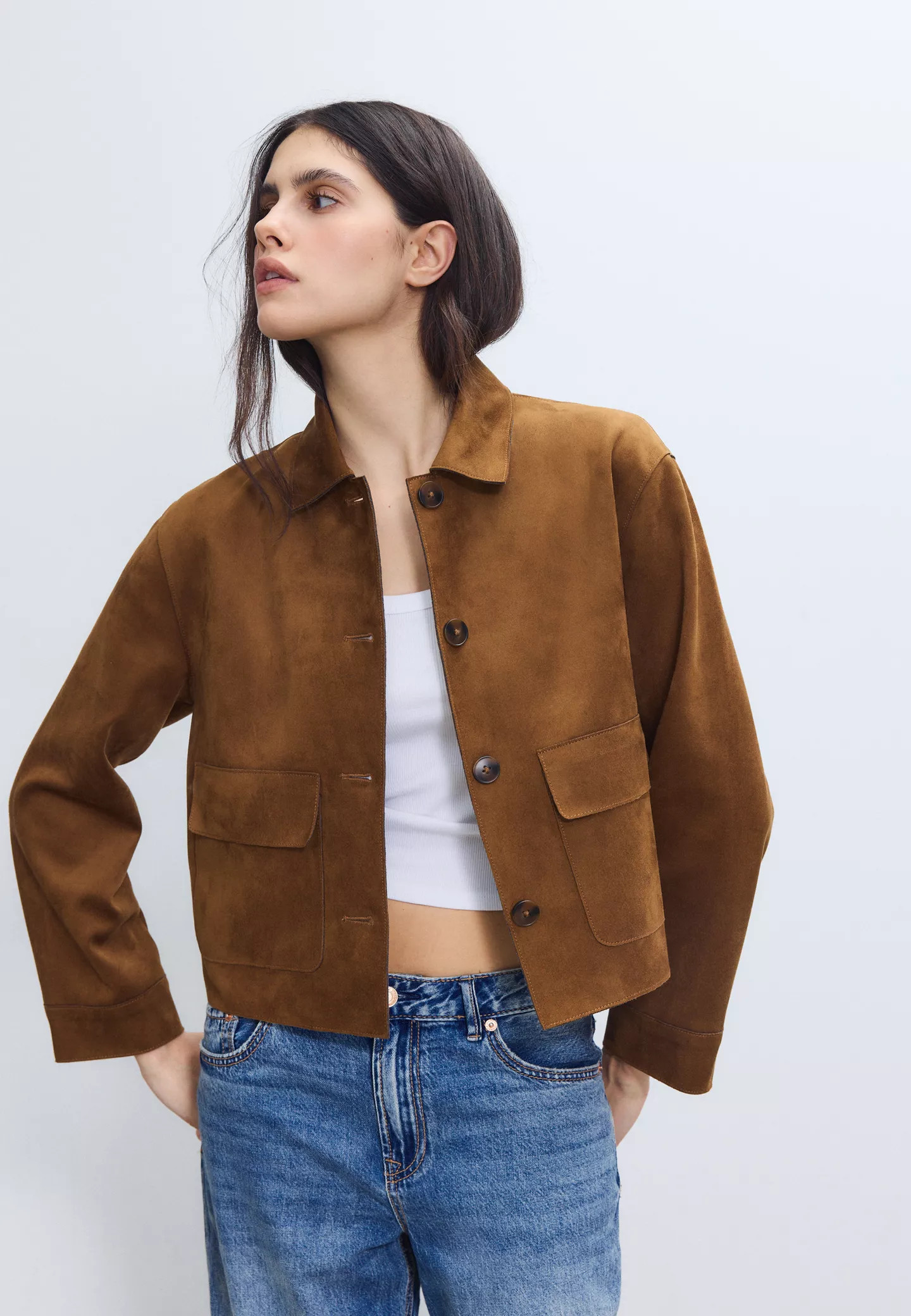 Faux suede jacket with pockets - Women's fashion | Stradivarius United Kingdom | Stradivarius (UK)
