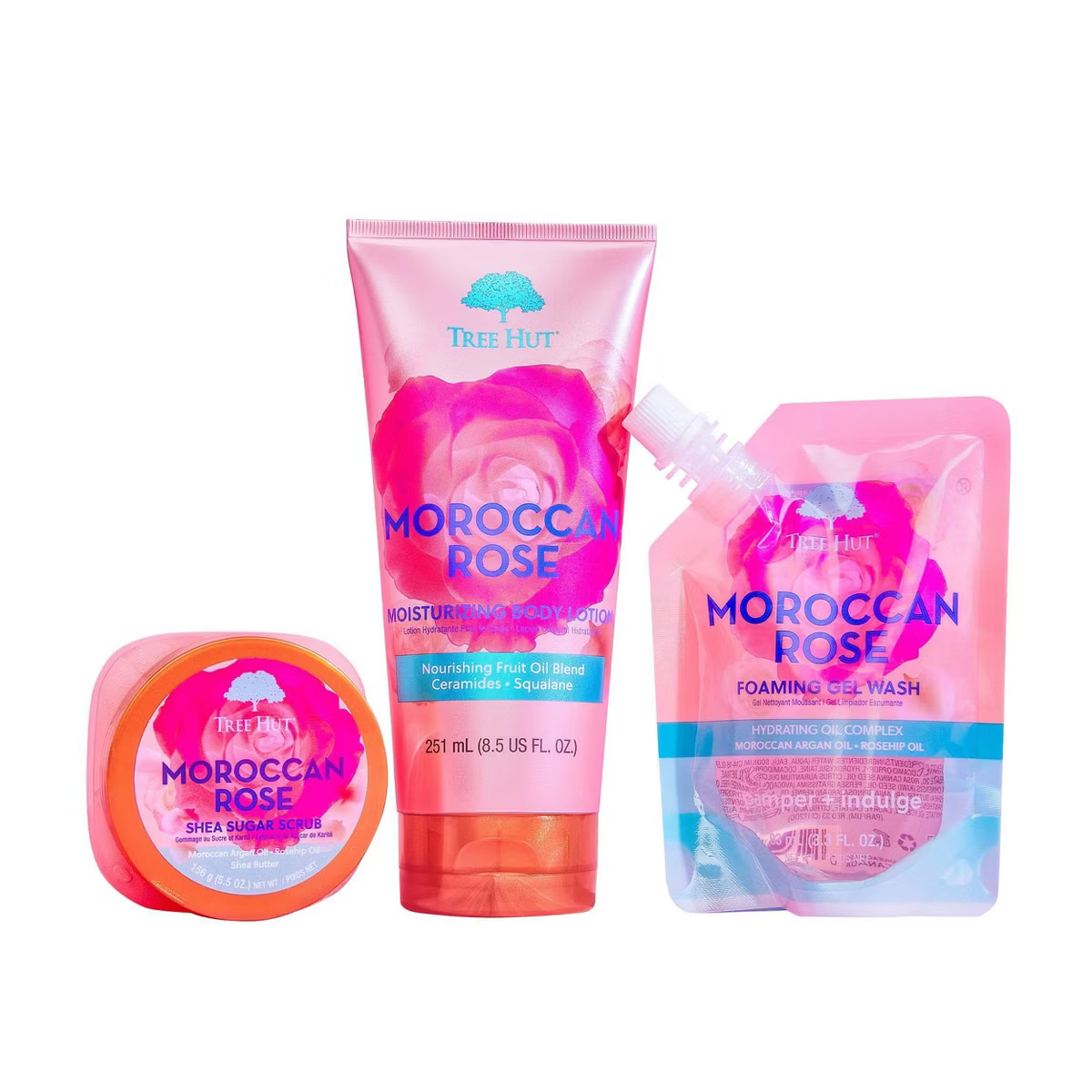 Tree Hut Rose to Riches Foaming Gel Body Wash, Shea Sugar Scrub, and Body Lotion Gift Set - 3ct | Target