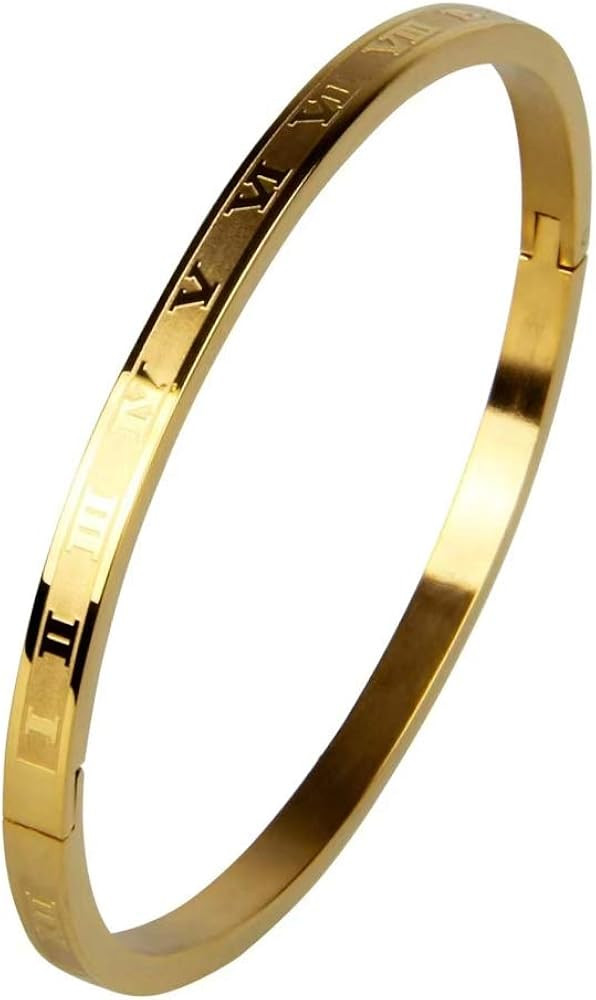 Gold Silver Plated Bracelets for Men Women Roman Numeral Bangle Bracelet Stainless Steel Personal... | Amazon (US)