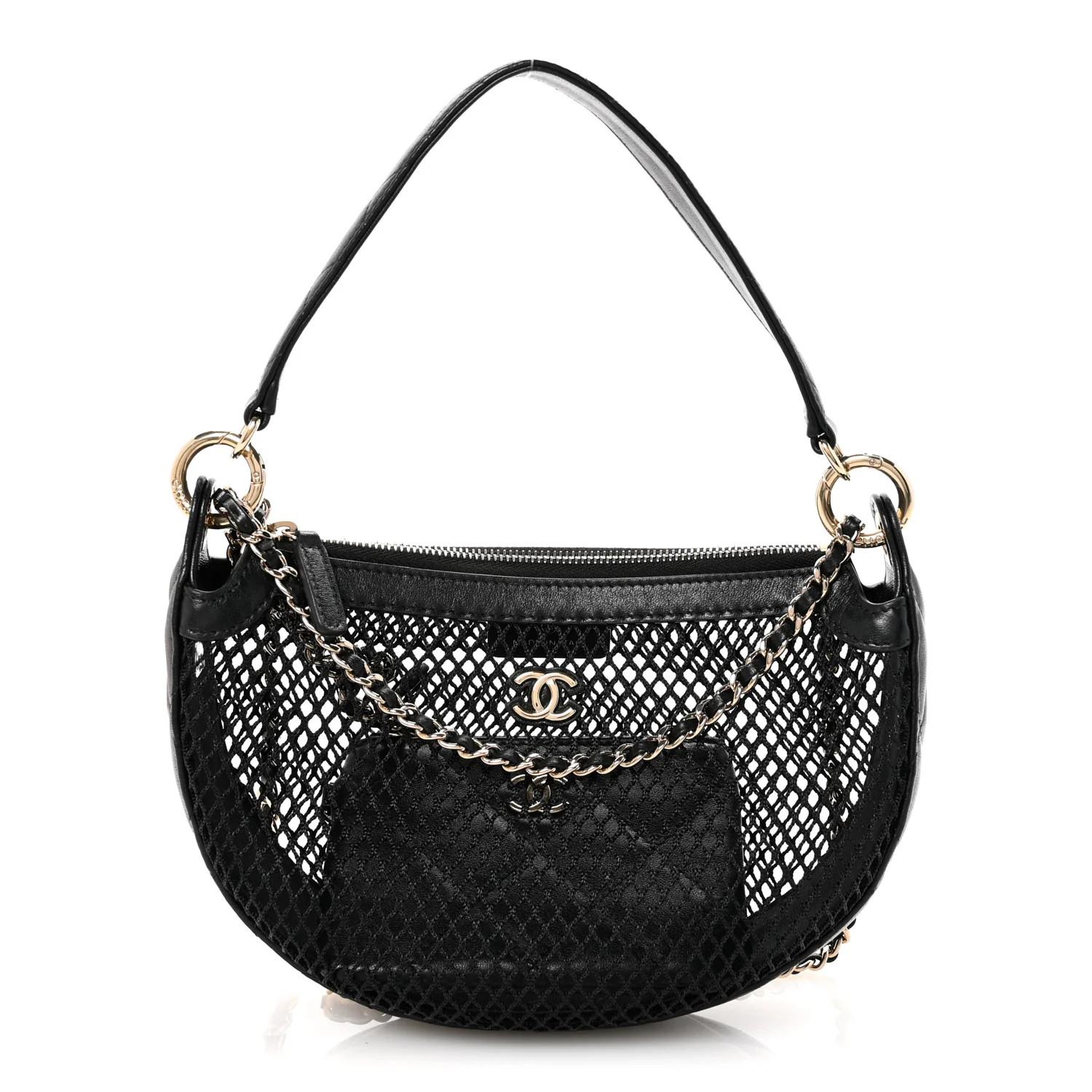 Mesh Shiny Lambskin Chain Hobo Black | FASHIONPHILE (US)