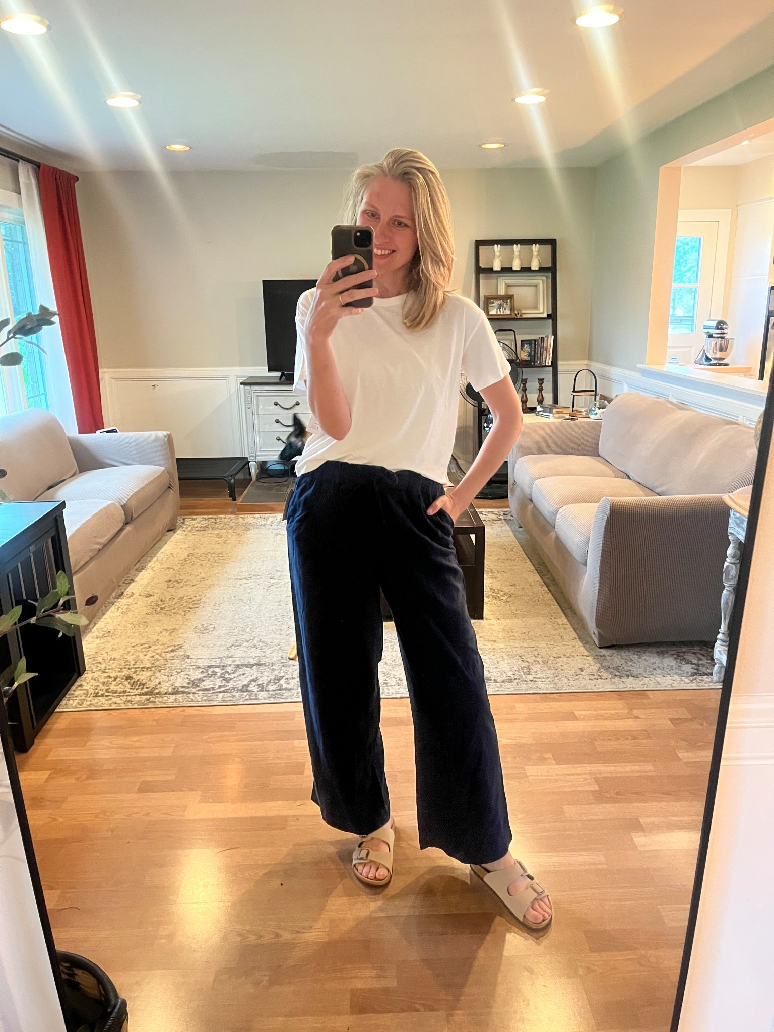 Sized down to a small in this perfect boxy tee. Also sized down to small in these wide leg, drawstring linen pants. They are super comfy, have great pockets, and are a cropped fit on me  

#LTKOver40 #LTKmomlife #LTKTall