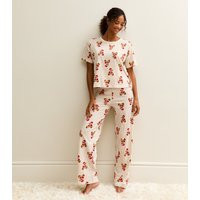 Women's White Christmas Teddy Bear Print Striped Pyjama Set New Look | New Look (UK)