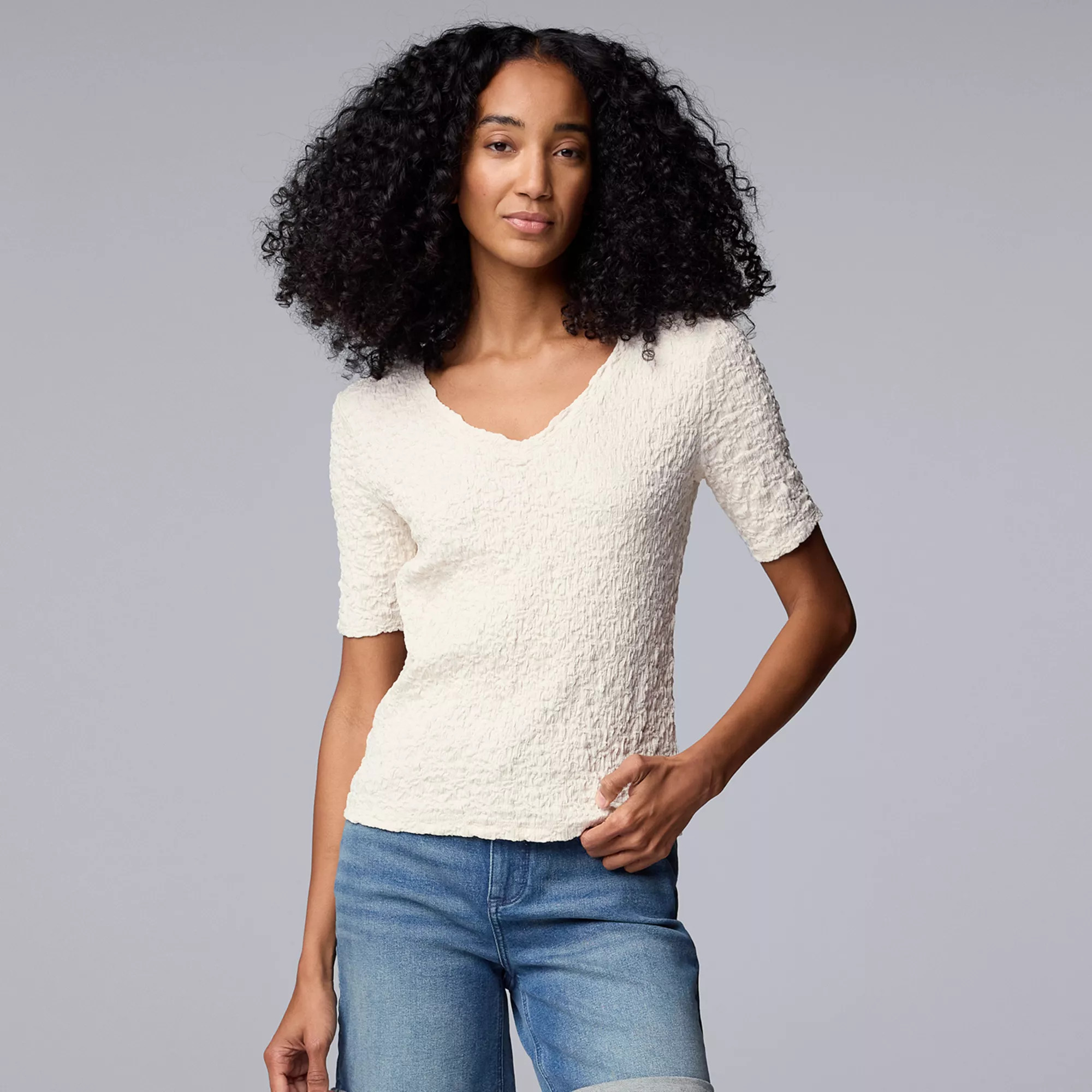 Women's Simply Vera Vera Wang V-Neck Short Sleeve Pucker Top | Kohl's
