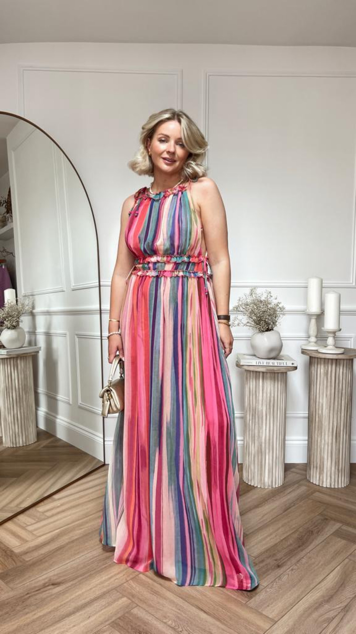 Summer wedding guest & occasionwear outfits - mango pink striped maxi dress, coach gold mini tabby pillow handbag, river island gold platform heels  

#LTKeurope #LTKstyletip #LTKwedding