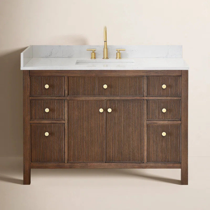Lala 48" Single Bathroom Vanity with Grain White Engineered Stone Countertop without Mirror | Wayfair North America