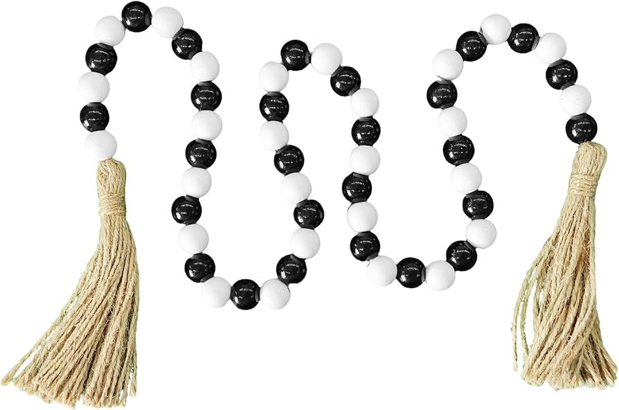 pson 39.4 Inch Wood Bead Garland with Tassels, Farmhouse Beads for Wall Hanging, Boho Rustic Pray... | Amazon (US)