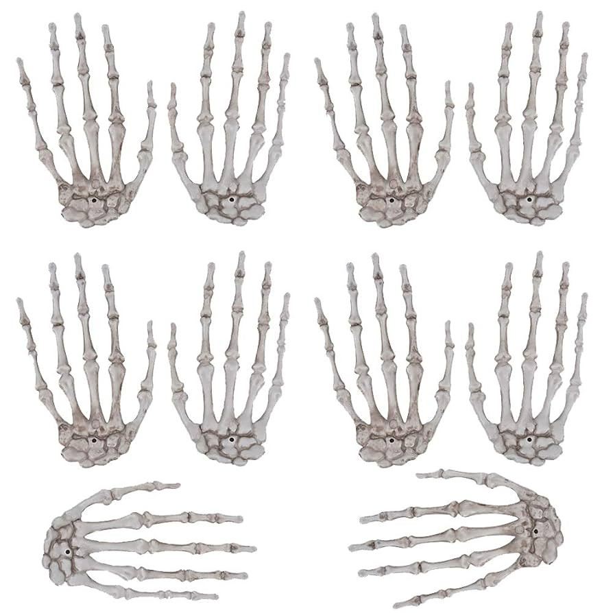 5 Pairs Halloween Skeleton Hands Realistic Plastic Fake Human Hands for Halloween Zombie Party Te... | Amazon (US)