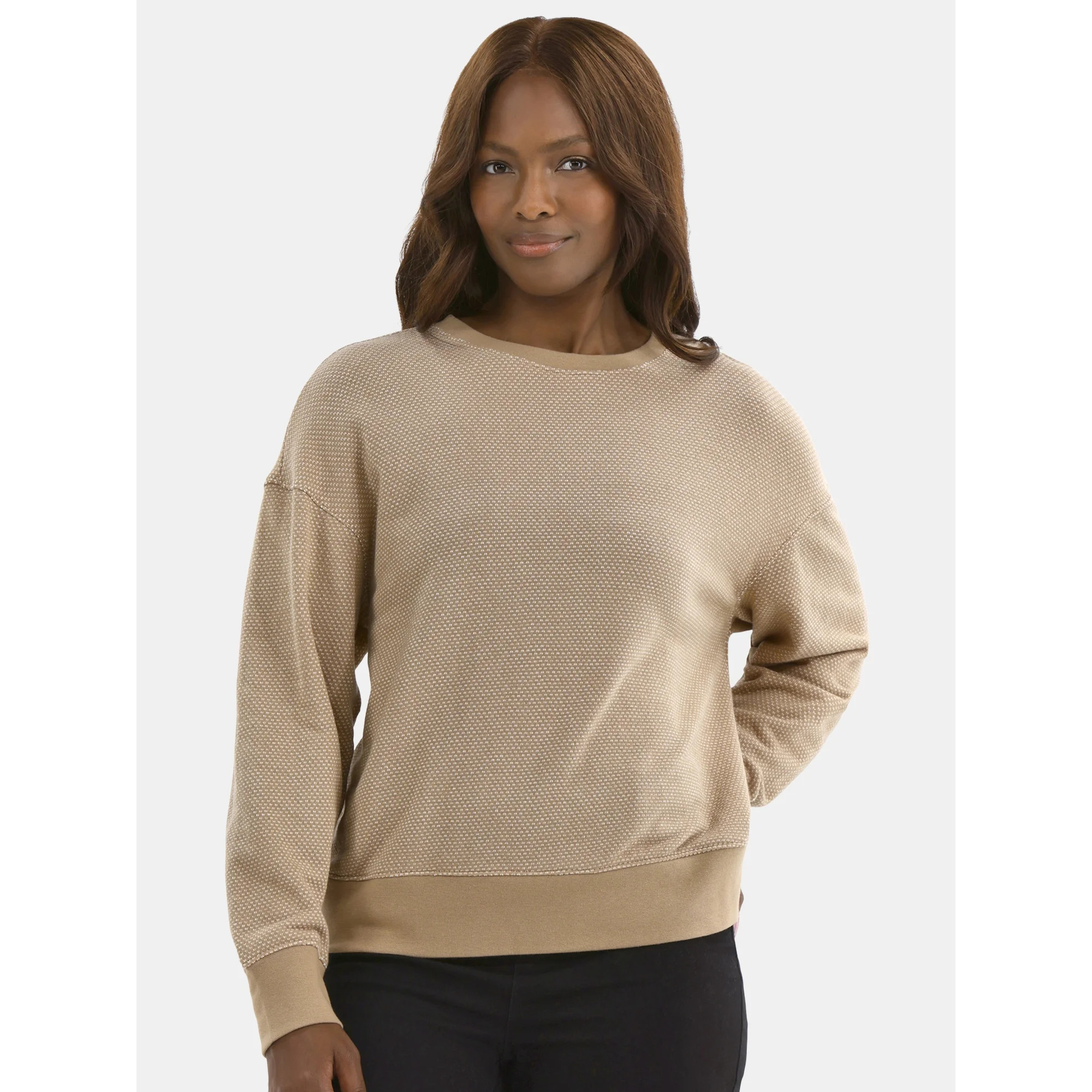 Time and Tru Women's Jacquard Sweatshirt with Long Sleeves, Sizes XS-XXXL | Walmart (US)
