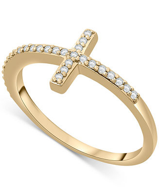 Wrapped™ Diamond East-West Cross Ring (1/8 ct. t.w.) in 14k White or Yellow Gold, Created for M... | Macy's