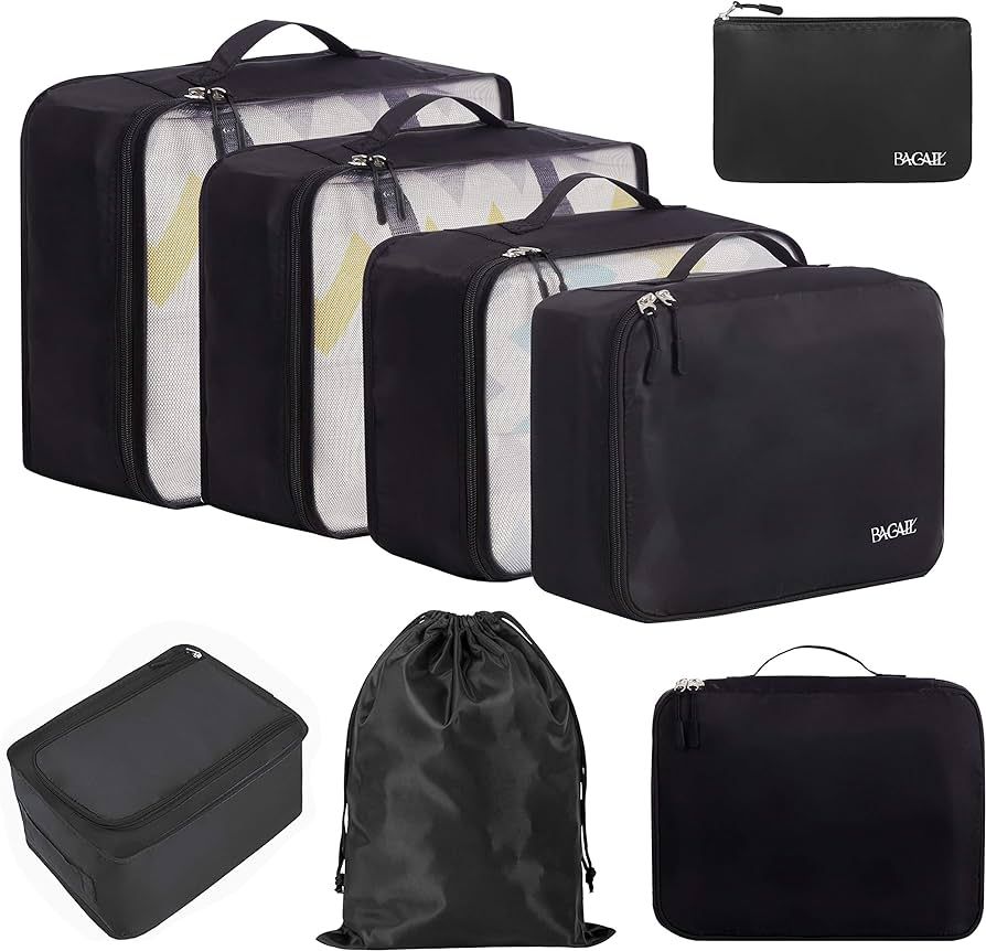 BAGAIL 8 Set Packing Cubes Luggage Packing Organizers for Travel Accessories (Jet Black) | Amazon (US)