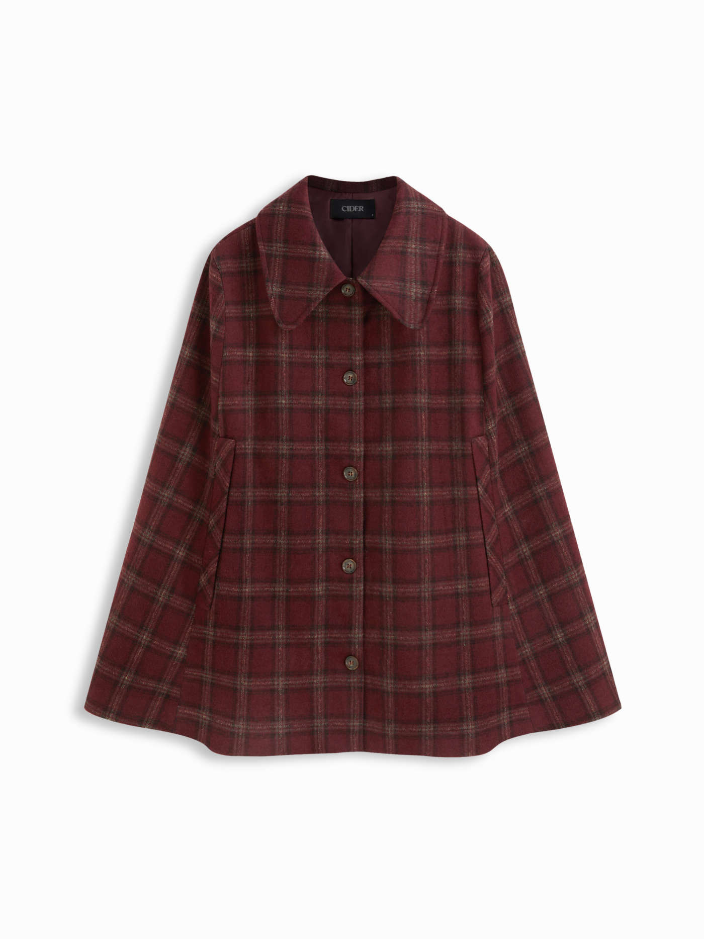 Wool-like fabrics Wool-Look Collar Plaid Cloak Sleeve Oversized Coat For Daily Casual | Cider