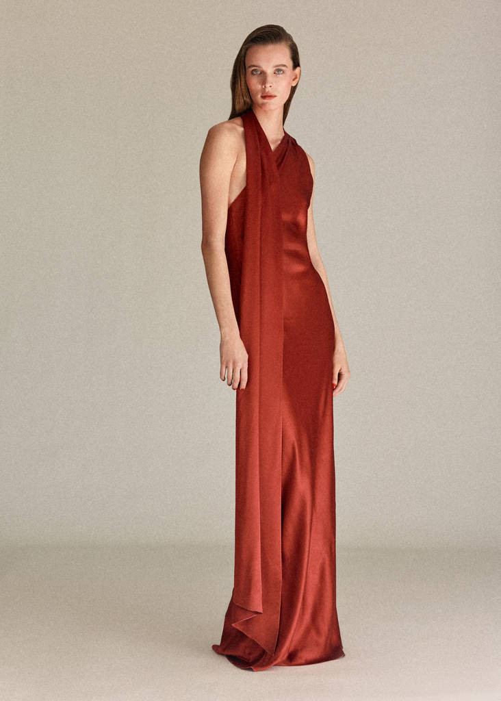 Asymmetrical bow-neck dress burnt orange - Women - 8 - MANGO | MANGO (UK)
