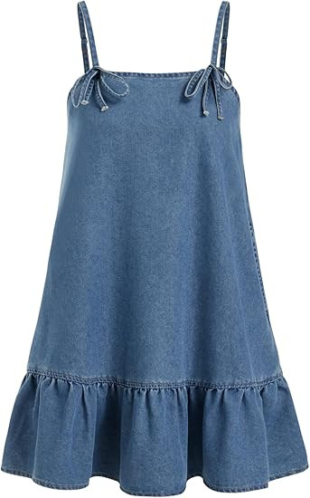 CIDER Womens Overall Dress Denim Jumper with Pockets Adjustable Strap Ruffle Hem Jean Dresses Loo... | Amazon (US)